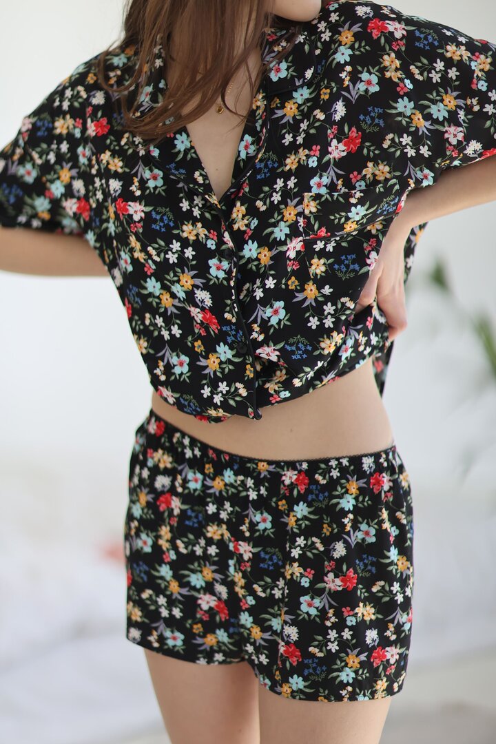 Pyjama with shorts Floral Black