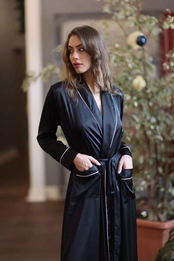 silky black long robe 
